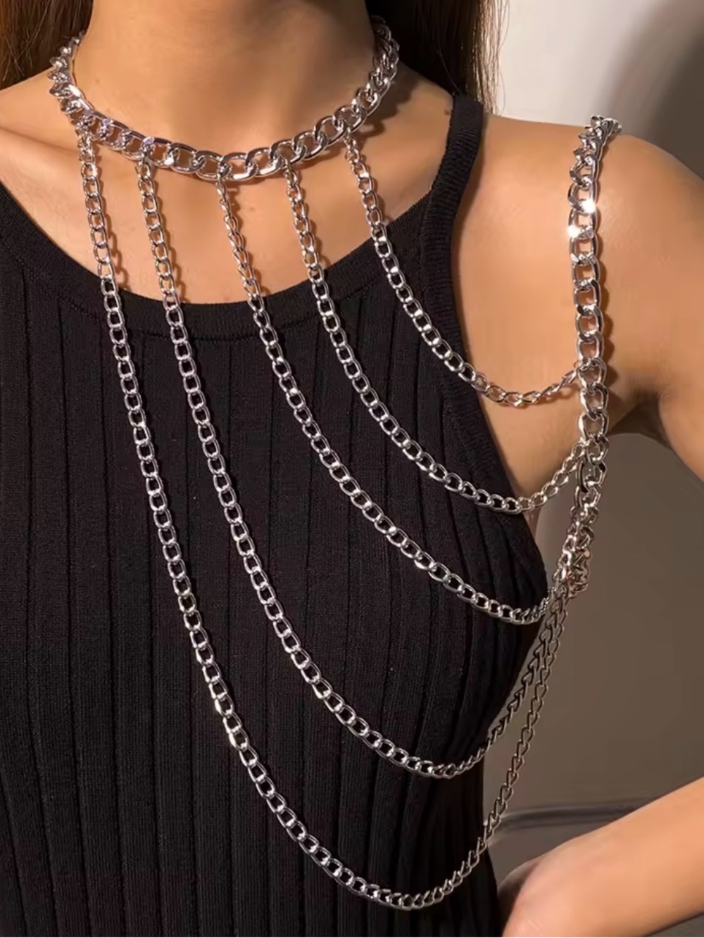 Multi-Layer Chain Body Necklace - Silver